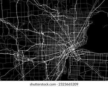 Vector city map of Detroit Metro Michigan in the United States of America with white roads isolated on a black background.