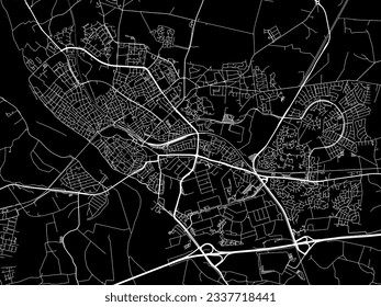 Vector city map of Deventer in the Netherlands with white roads isolated on a black background.