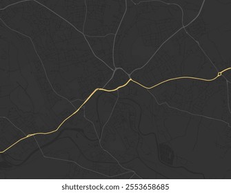 Vector city map of Dewsbury in the United Kingdom with yellow roads isolated on a brown background.