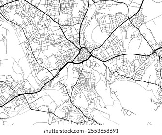 Vector city map of Dewsbury in the United Kingdom with black roads isolated on a white background.