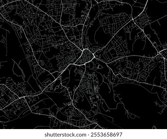 Vector city map of Dewsbury in the United Kingdom with white roads isolated on a black background.