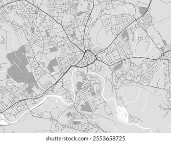 Vector city map of Dewsbury in the United Kingdom with black roads isolated on a grey background.