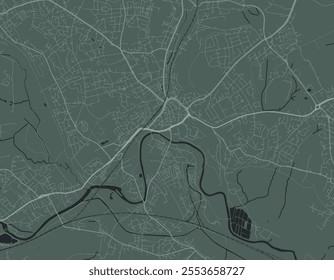 Vector city map of Dewsbury in the United Kingdom with white roads isolated on a green background.