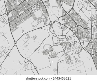 Vector city map of Dhahran in the Kingdom of Saudi Arabia with black roads isolated on a grey background.