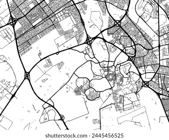 Vector city map of Dhahran in the Kingdom of Saudi Arabia with black roads isolated on a white background.