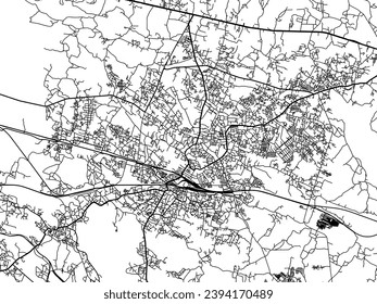 Mapa de la ciudad vector de Dhanbad en la República de India con carreteras negras aisladas en un fondo blanco.
