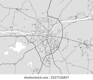 Vector city map of Dhulia in the Republic of India with black roads isolated on a grey background.