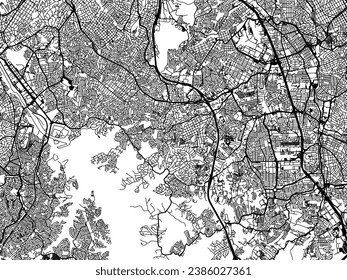 Vector city map of Diadema in Brazil with black roads isolated on a white background.