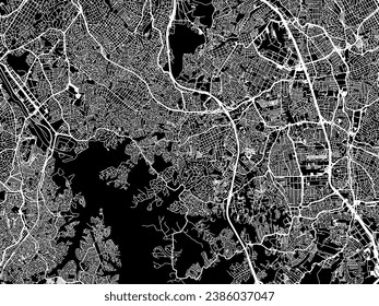 Vector city map of Diadema in Brazil with white roads isolated on a black background.