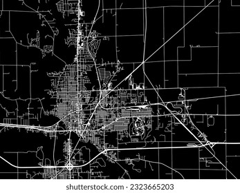 Vector city map of Dnavill Illinois in the United States of America with white roads isolated on a black background.