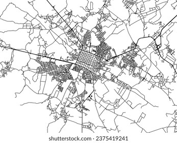 Vector city map of Dolores Hidalgo in Mexico with black roads isolated on a white background.
