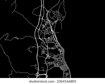 Stadtplan von Donghae in Südkorea mit weißen Straßen einzeln auf schwarzem Hintergrund.
