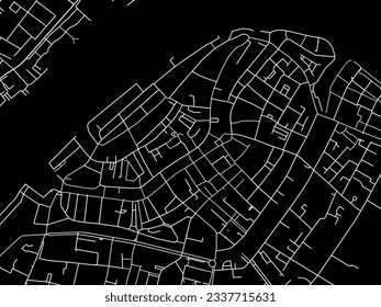 Vector city map of Dordrecht Centrum in the Netherlands with white roads isolated on a black background.