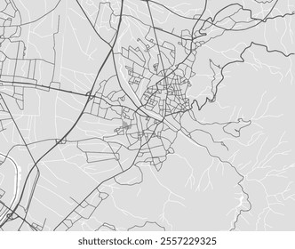 Vector city map of Dornbirn in Austria with black roads isolated on a grey background