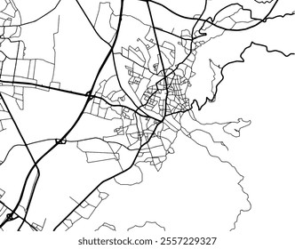 Vector city map of Dornbirn in Austria with black roads isolated on a white background.