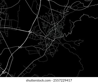 Vector city map of Dornbirn in Austria with white roads isolated on a black background.