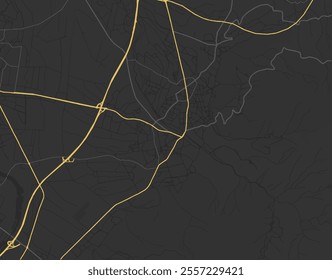 Vector city map of Dornbirn in Austria with yellow roads isolated on a brown background.