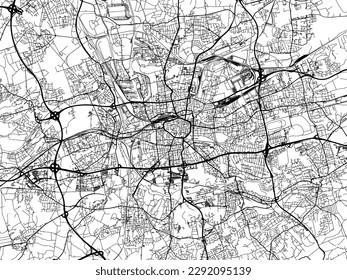 Mapa de la ciudad vectorial de Dortmund en Alemania con carreteras negras aisladas en un fondo blanco.