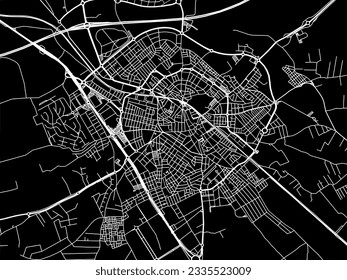 Vector city map of Dos Hermanas in Spain with white roads isolated on a black background.