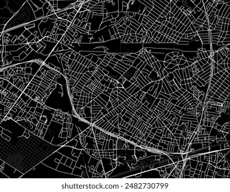 Vector city map of Drancy in France with white roads isolated on a black background.