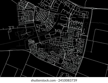 Vector city map of Dronten in the Netherlands with white white isolated on a black background.
