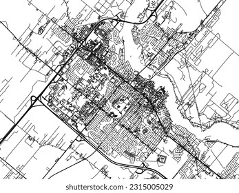 Mapa de la ciudad vectorial de Drummondville Quebec en Canadá con carreteras negras aisladas en un fondo blanco.
