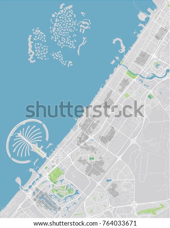 Vector city map of Dubai with well organized separated layers.