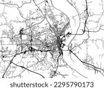 Vector city map of Dubuque Iowa in the United States of America with black roads isolated on a white background.