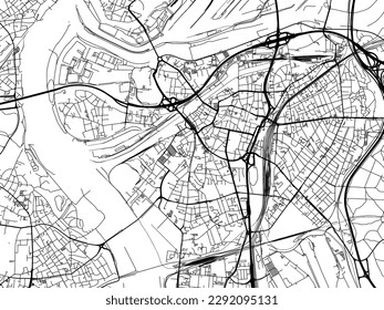 Vector city map of Duisburg in the Germany with black roads isolated on a white background.