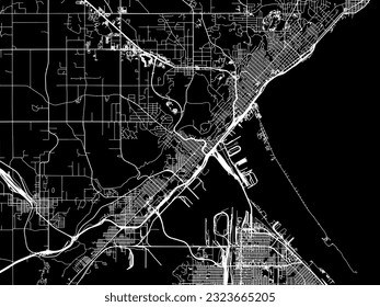 Vector city map of Dulluth Minnesota in the United States of America with white roads isolated on a black background.