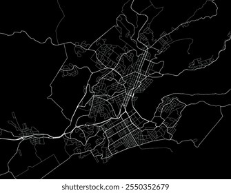 Vector city map of Dunedin in New Zealand with white roads isolated on a black background.