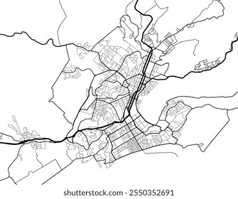 Vector city map of Dunedin in New Zealand with black roads isolated on a white background.