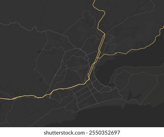 Vector city map of Dunedin in New Zealand with yellow roads isolated on a brown background.