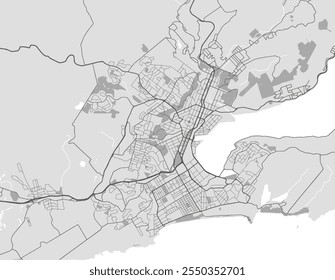 Vector city map of Dunedin in New Zealand with black roads isolated on a grey background.