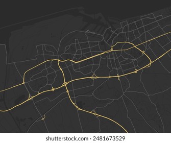 Vector city map of Dunkirk in the France with yellow roads isolated on a brown background.