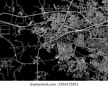 Vector city map of Durg in the Republic of India with white roads isolated on a black background.