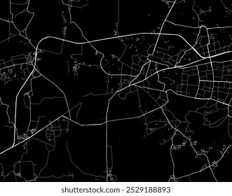 Vector city map of Durg in the Republic of India with white roads isolated on a black background.