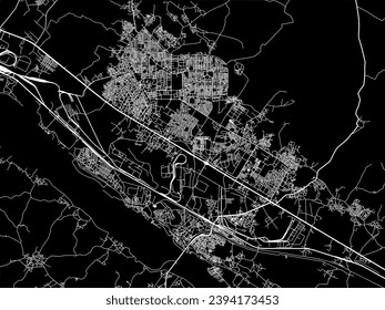 Vector city map of Durgapur in the Republic of India with white roads isolated on a black background.