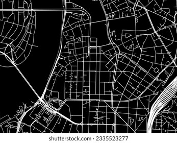 Mapa vectorial de la ciudad de Dusseldorf Zentrum en Alemania con carreteras blancas aisladas en un fondo negro.