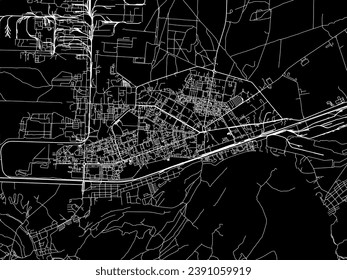 Vector city map of Dzerzhinsk in the Russian Federation with white roads isolated on a black background.