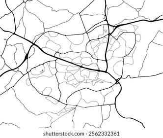 Vector city map of East Kilbride in the United Kingdom with black roads isolated on a white background.