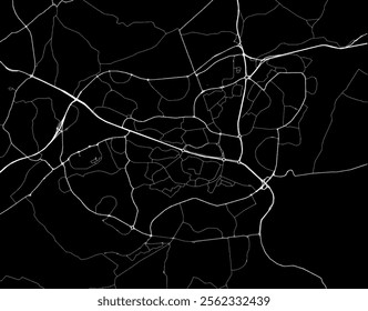 Vector city map of East Kilbride in the United Kingdom with white roads isolated on a black background.