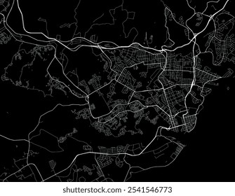 Mapa de la ciudad de Vector del este de Londres en Sudáfrica con carreteras blancas aisladas sobre un fondo negro