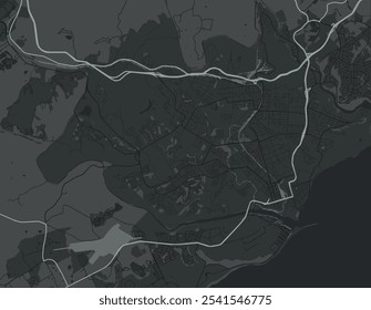 Mapa de la ciudad de Vector del este de Londres en Sudáfrica con carreteras blancas aisladas sobre un fondo gris.