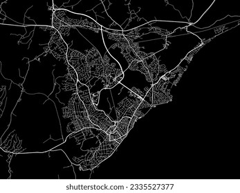 Vector city map of Eastbourne in the United Kingdom with white roads isolated on a black background.