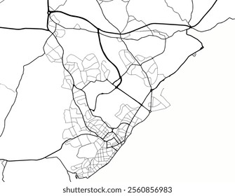 Vector city map of Eastbourne in the United Kingdom with black roads isolated on a white background.