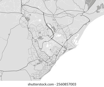 Vector city map of Eastbourne in the United Kingdom with black roads isolated on a grey background.