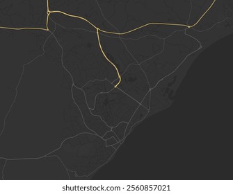 Vector city map of Eastbourne in the United Kingdom with yellow roads isolated on a brown background.