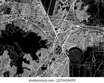 Vector city map of Ecatepec de Morelos in Mexico with white roads isolated on a black background.