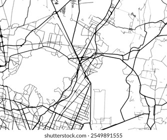 Mapa Vector de la ciudad de Ecatepec de Morelos en México con carreteras negras aisladas sobre un fondo blanco.